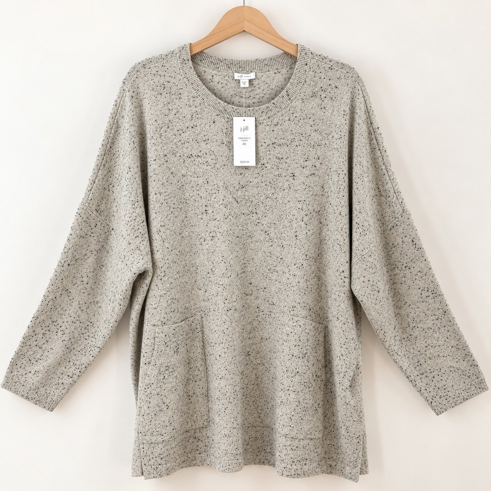 J. Jill Quiet Luxury Cashmere Tunic Sweater Women 4X Speckled Pockets Oversized